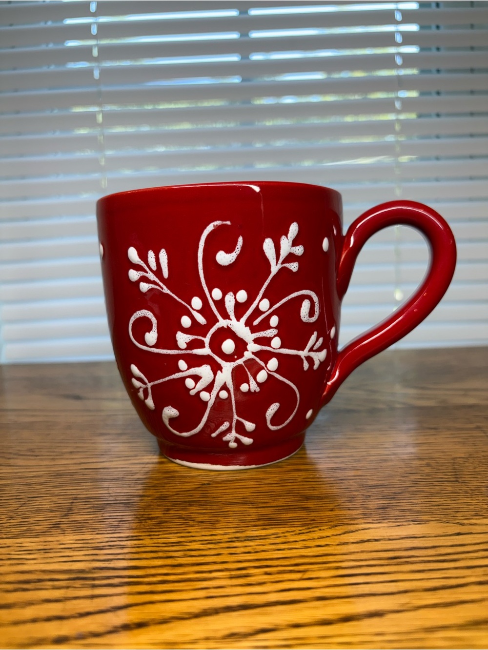 Vintage 2003 Starbucks Barista Red Ceramic Mug with White Snowflake Design